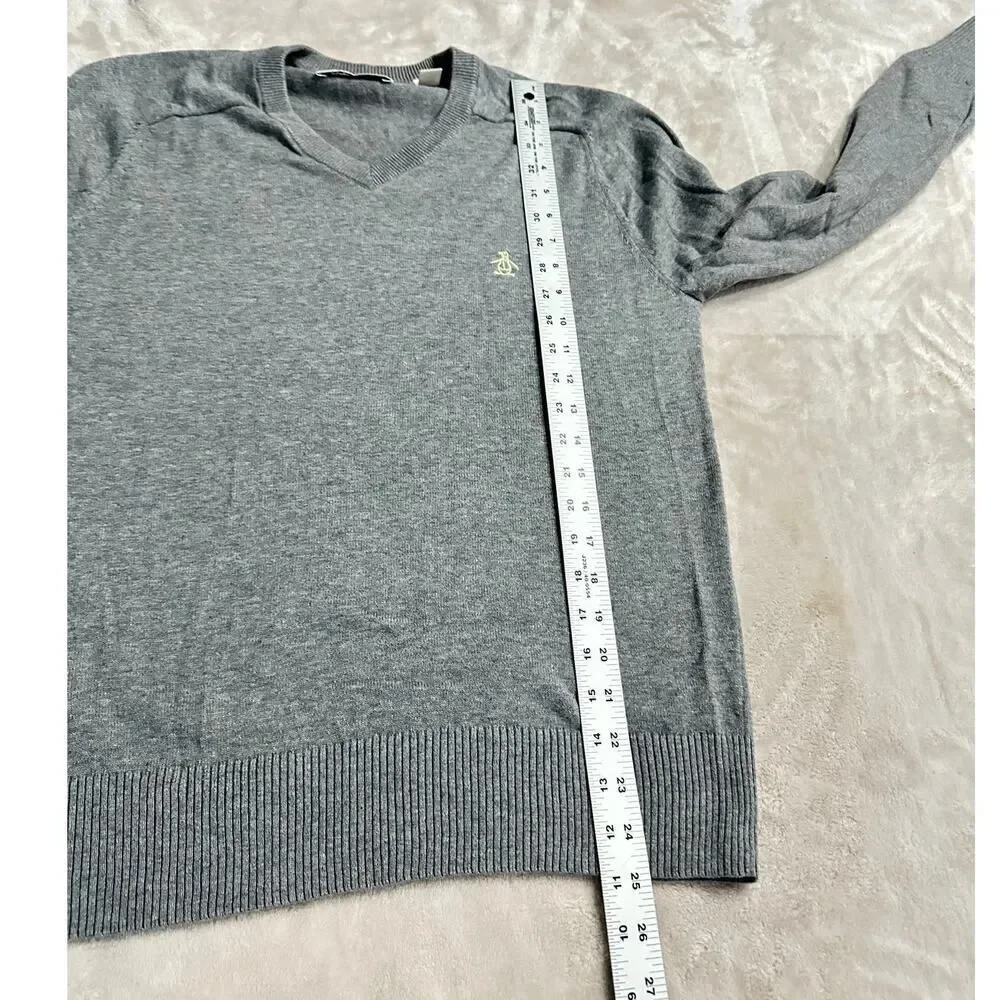 Original Penguin Pullover Sweater Men's Medium Gray V-Neck Long Sleeve Ribbed
